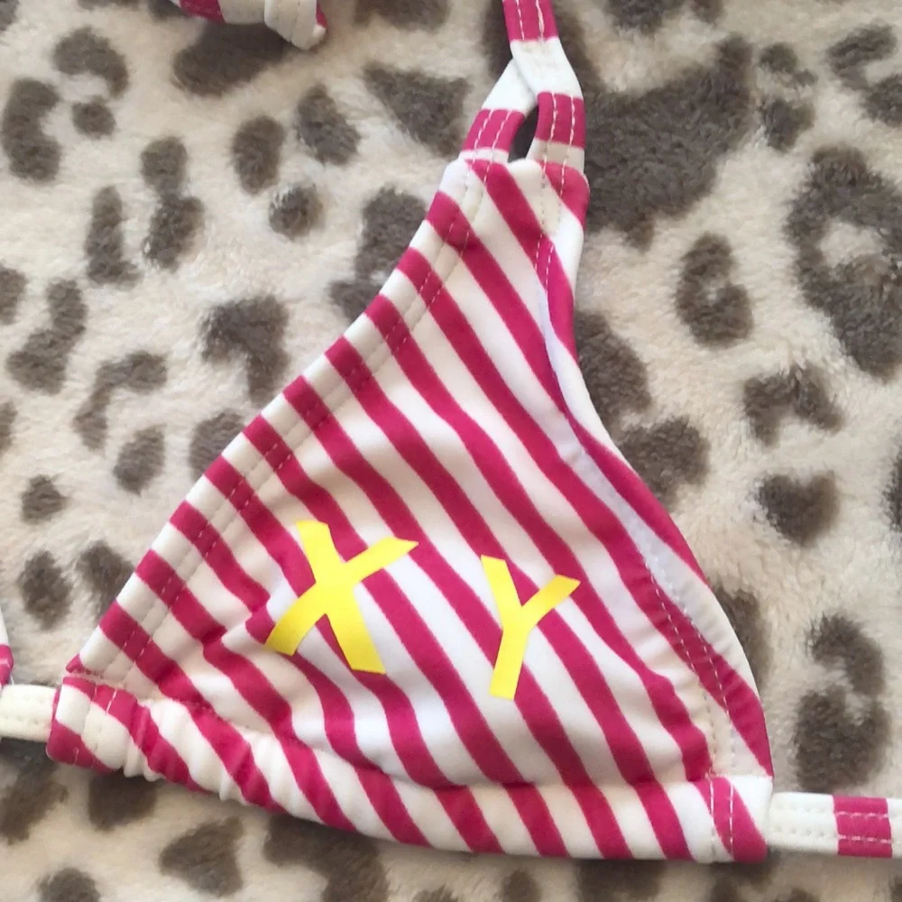 Roxy Girls Triangle String Bikini in Raspberry Pink Stripe Size 5